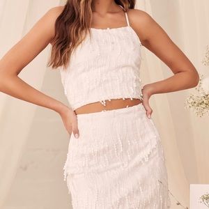 Lulus White Fringe Two Piece Dress